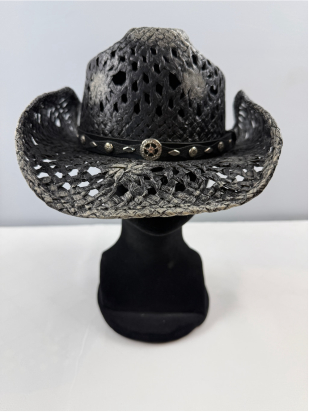 SOM-HER Straw Cowboy Hat Women Black & Gray Size S